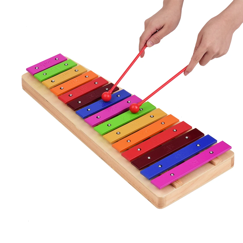 

15-Note Xylophone Glockenspiel Wooden Base Aluminum Bars with Mallets Percussion Musical Instrument Toy Gift for Children Kids
