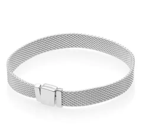 

Original 925 Sterling Silver Bracelet Woven Mesh Silver Reflexions Bracelets Bangle Fit Women Bead Charm Diy Pandora Jewelry
