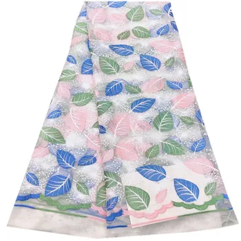 

High Quality Leaf pattern French Lace Fabric Luxury embroidered Tulle Net Lace fabric 5 yards