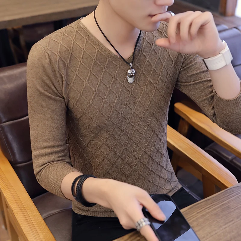 Men Sweater V-Neck Men Pullover Sweater Men Coat XXXL 2019 Autumn Three-dimensional Stripes Man Sweaters Pull Clothes Homme C239