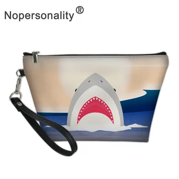 

Nopersonality Printing Shark Small Cosmetic Bag for Women PU Leather Travel Makeup Case Ladies Makeup Bag Organizer Toiletry Bag