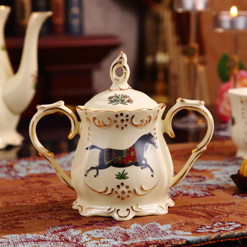 Sugar Cube Storage Jar Mosaic Pattern Tea Cans Seasoning Tanks Quality Ceramic Craft Horse Flora Decorative with Lid | Дом и сад