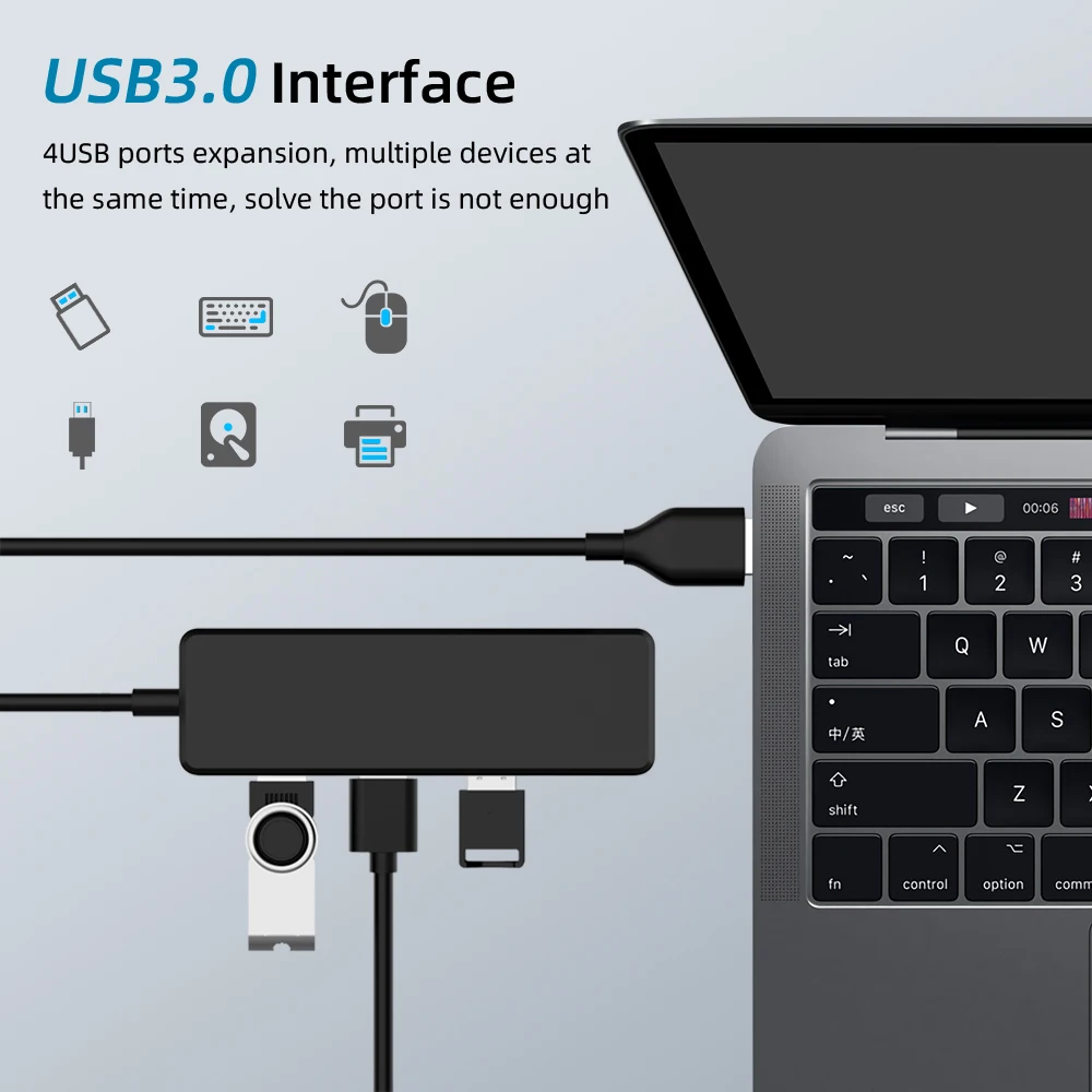 USB 3,0 концентратор Мульти USB разветвитель 4 порта расширитель несколько USB 3 Hab с питанием адаптер со светодиодным индикатором USB3.0 концентратор с переключателем для ПК