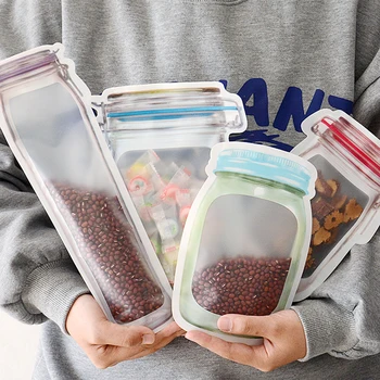 

20Pcs Creative Mason Bottles Bags Convenient PE Nuts Cookies Candy Snacks Sealed Plastic Bag Home Decoration Storage Supplies