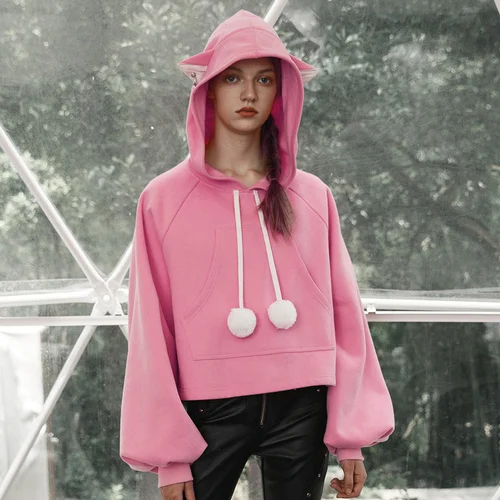 XITAO оболочка Drawstring толстовки женские модные новые осенний пуловер с рукавами-фонариками маленькие свежие повседневные стильные толстовки xj70 - Цвет: pink      XJ1970