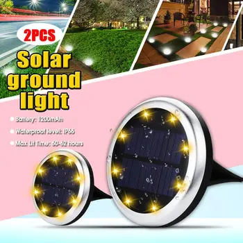 

2020 Upgrade 2pcs 8 LED Solar Ground Light Solar Power Buried Light Under Ground Lamp Outdoor Path Way Garden Decking