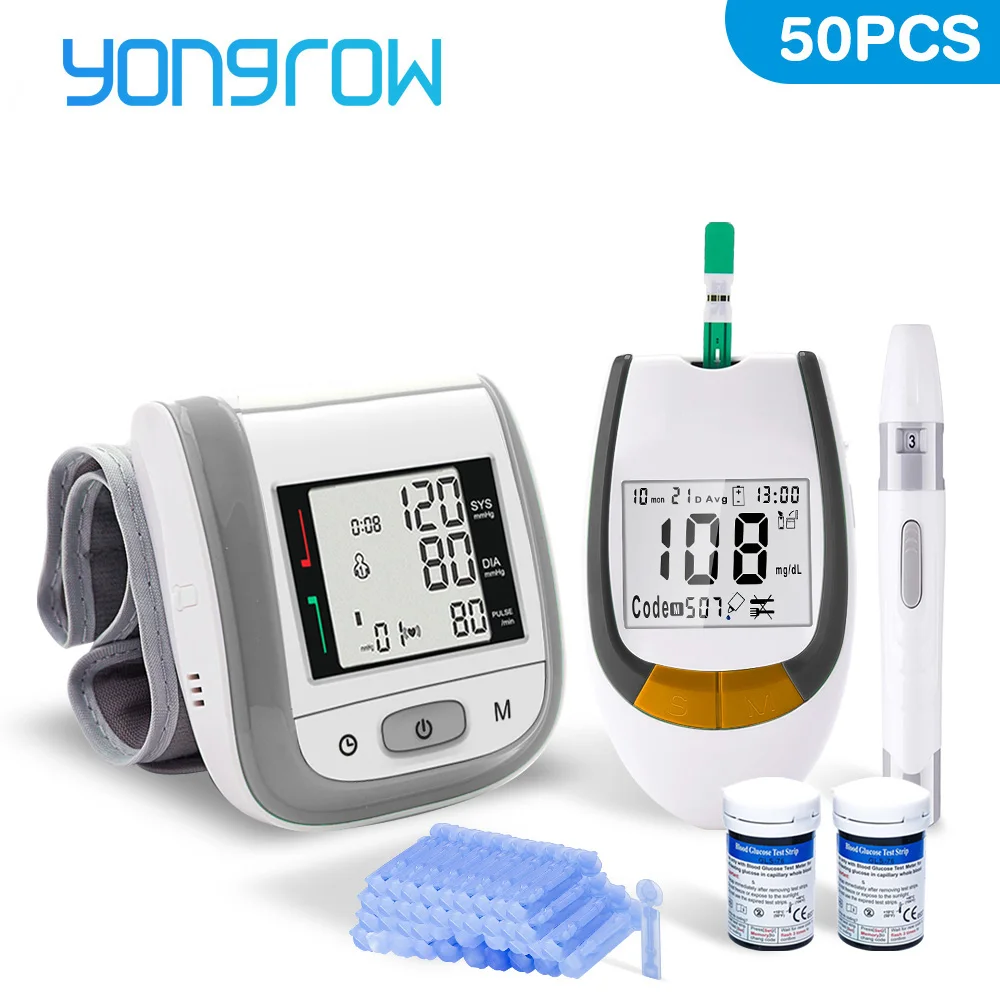 Medidor de Glicose Tiras de Teste Lancets e Médico Monitor de Pressão Cuidados de Saúde Yongrow Sangue & Digital Automático Pulso Arterial no 50 Pçs 8 High Quality Beleza e saúde