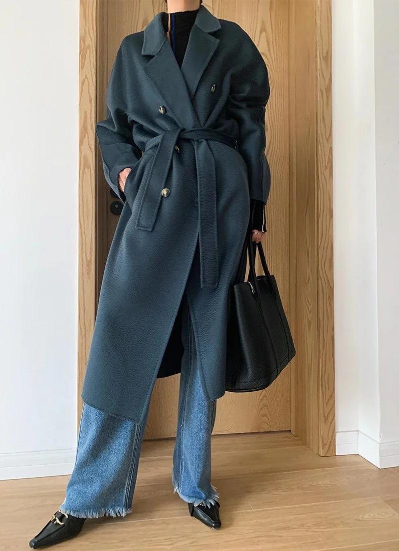 long puffer coat Double sided cashmere coat m home 101801 water ripple cashmere wool coat wool coat wind women's wear maxi puffer coat womens