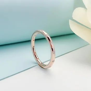 

100% 925 Sterling Silver Pan Ring Shiny Rose Gold With Crystal Round Pan Ring For Women Wedding Party Gift Fashion Jewelry
