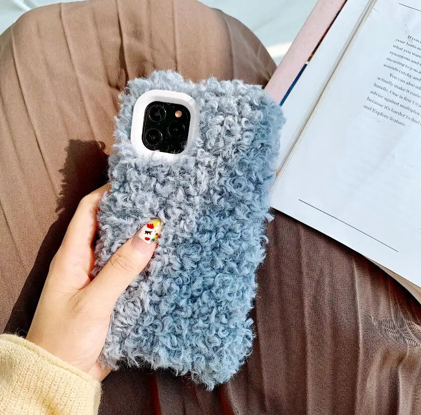 ORYKSZ Роскошный милый теплый кроличий мех плюш чехол для телефона для iPhone 11 Pro Max X XS Max XR 6 6S 7 8 Plus пушистый мягкий ворс задняя крышка - Цвет: A