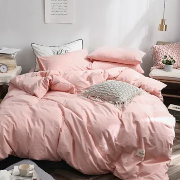 

2019 spring-summer northern Europe indie 40 cotton washed cotton 4-piece bedding set simple plain grid beddings