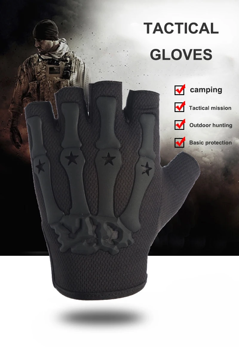 Men Fingerless Combat Gloves Outdoor Tactical Gloves Airsoft Sport Half Finger Type Military Army Shooting Cycling Gym S2295