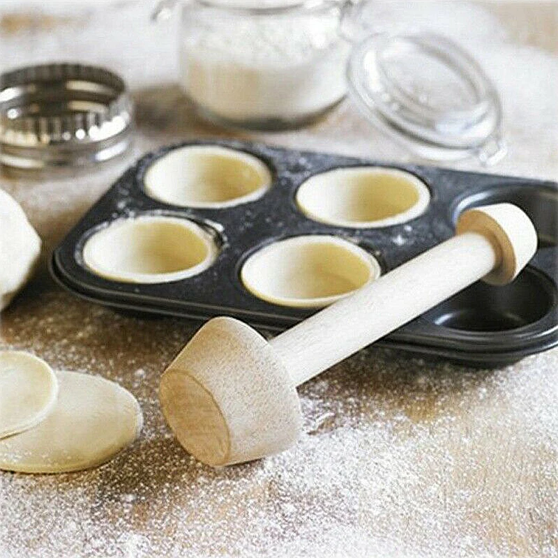 Egg Tart-Tamper Double Side Wooden Pastry Pusher Tool DIY Baking Shaping Kitchen 