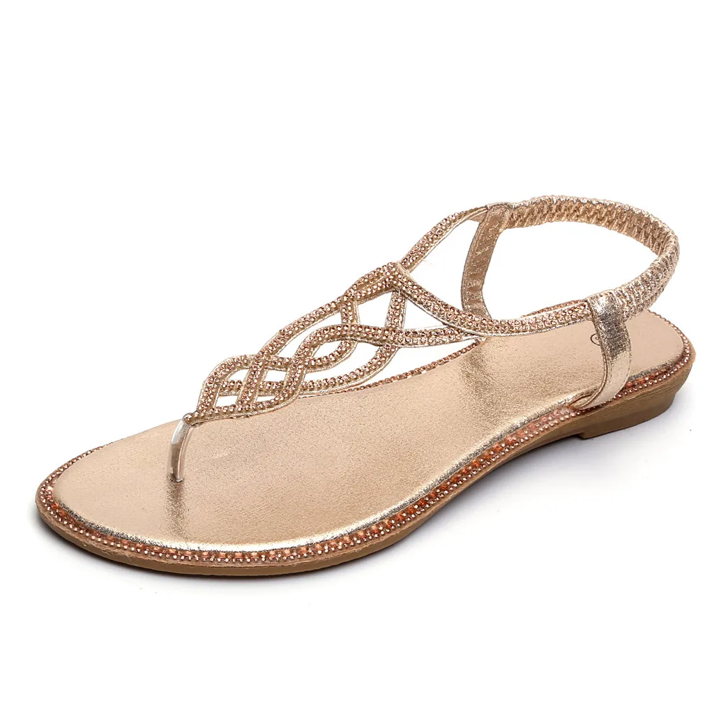 Женская Мода Повседневное; Летние босоножки; женские вьетнамки на плоской подошве босоножки на низком каблуке в богемном стиле размера плюс пляжная обувь# J