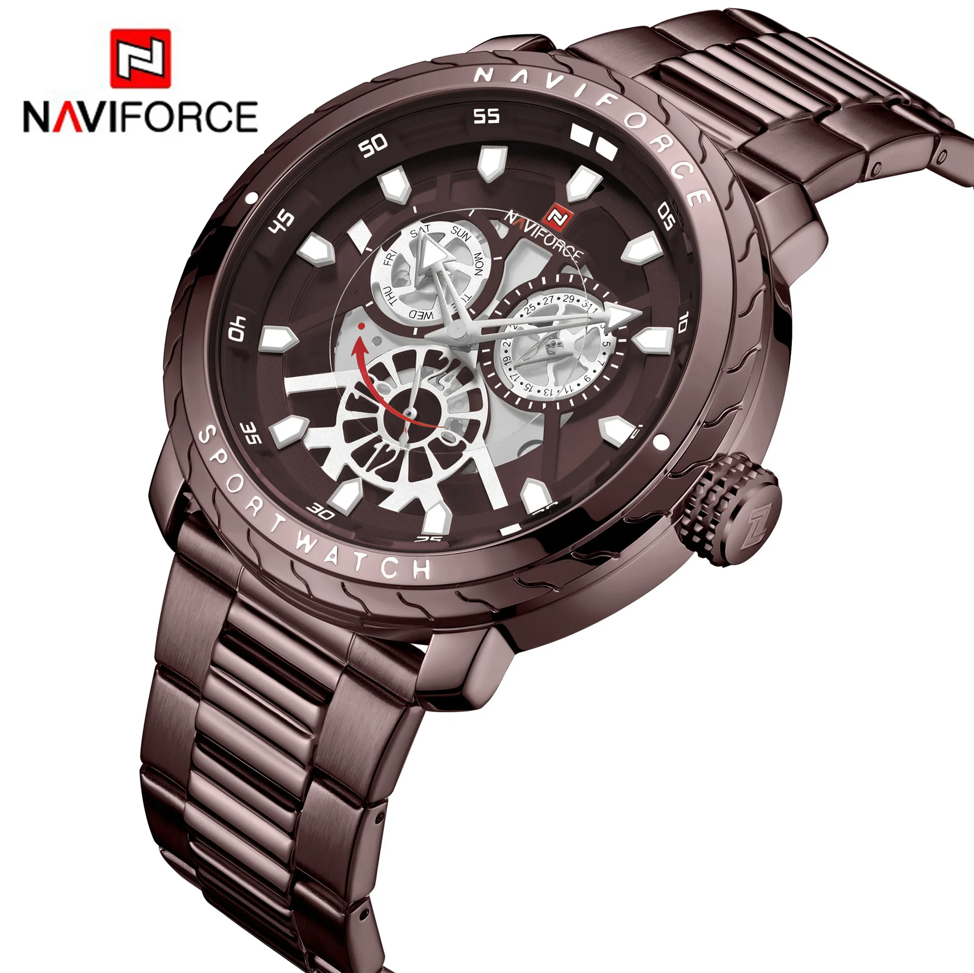 

Naviforce Xiang 9158 Transparent Second Hand Large Dial Steel Watch Men's Sports Quartz Watch Hot Selling