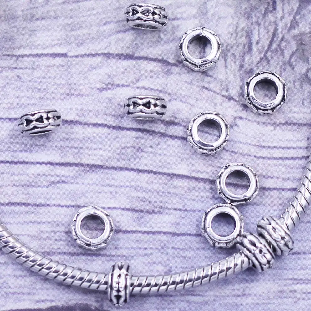 500Pcs Spacer Beads Silver Tone Carved Ring Fit For European Charms Bracelet Jewelry DIY Making Charms Findings 6x3mm