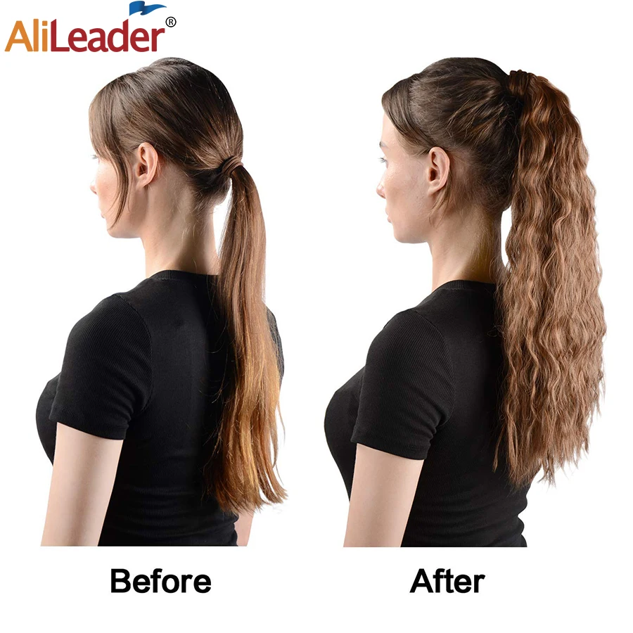 Synthetic Corn Wavy Ponytail 22Inch Long Curly Ponytail Wrap On Clip Hair Extensions Ombre Blonde Brown Fack Hairpieces fake hair extensions