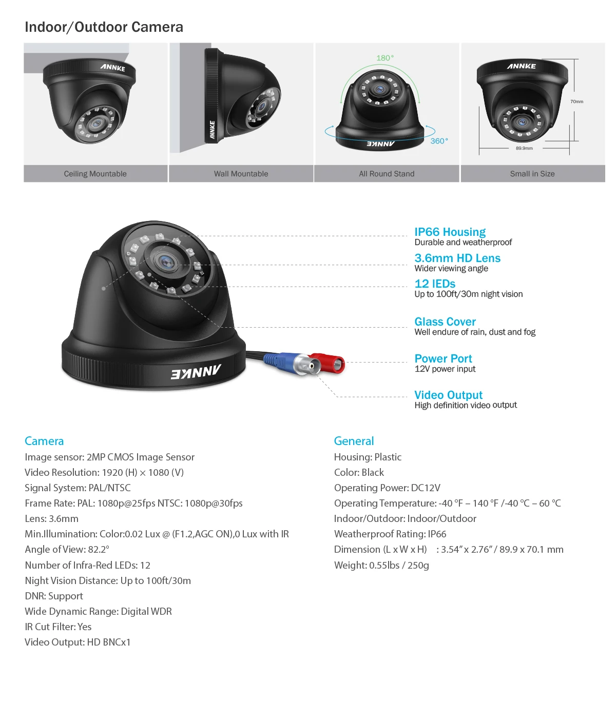 ANNKE 4CH 1080P CCTV камера DVR система 2 шт Водонепроницаемая 2.0MP TVI черная купольная камера s домашний комплект видеонаблюдения Обнаружение движения
