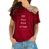 Customized Print T Shirt for Women DIY Your like Photo or Logo Top T-shirt Femme Irregular Skew Cross Bandage Size S-5XL Tees 3