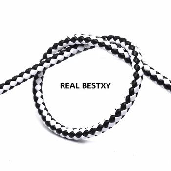 

2m/lot approx: 6mm black white Round Braided Leather Cord Leather Cords String Rope Bracelet Jewelry Making Findings leather diy