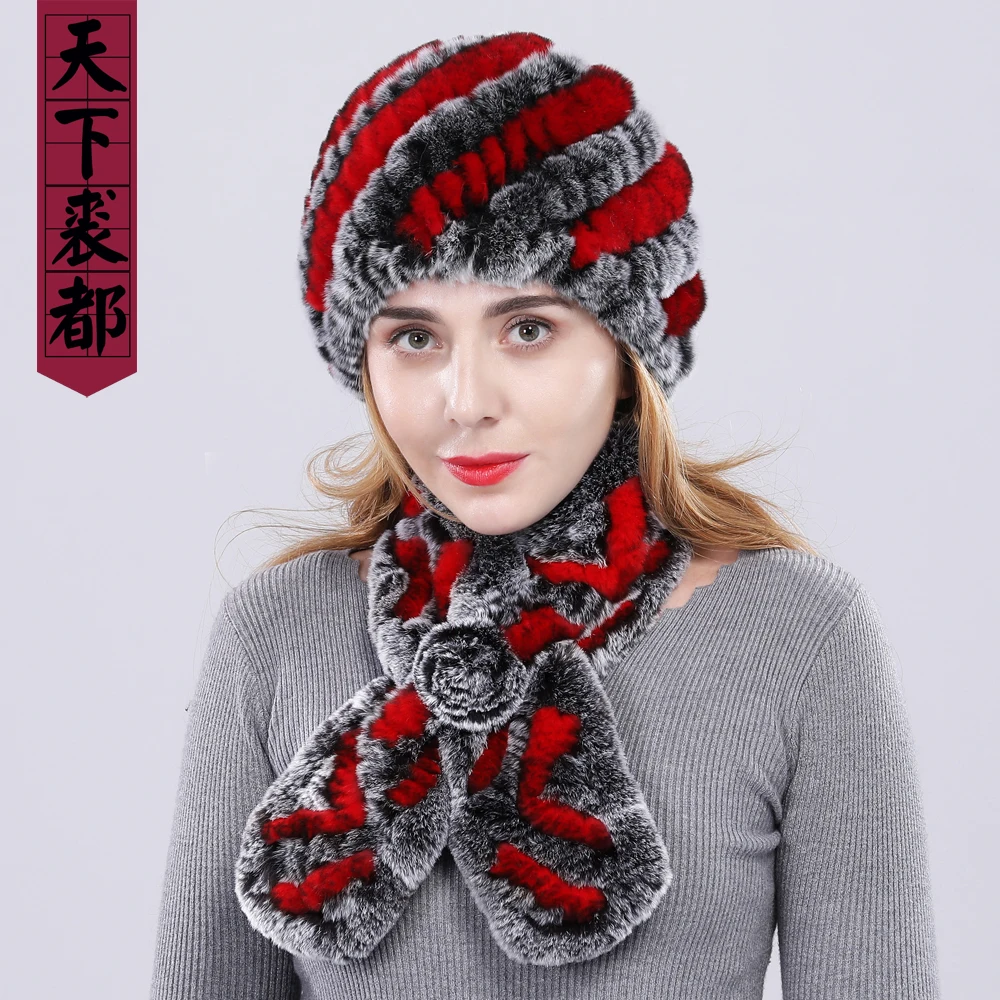 2019 женская зимняя Настоящий мех кролика шапка для девочек 100% из меха Рекс Женские