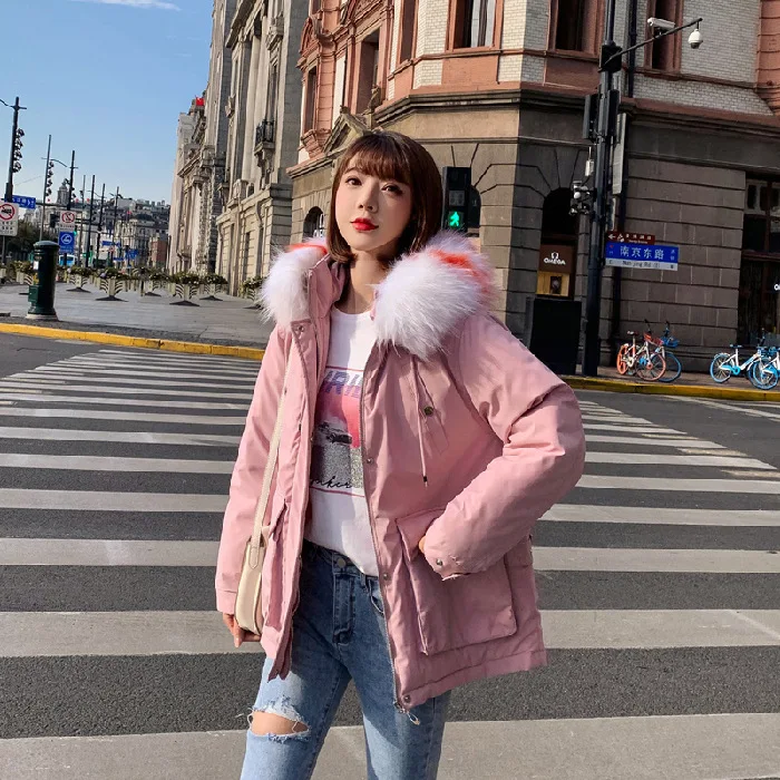

2019 Winter New Style Korean-style Short Large Fur Collar Loose-Fit Students down Feather Cotton-padded Clothes down Coat