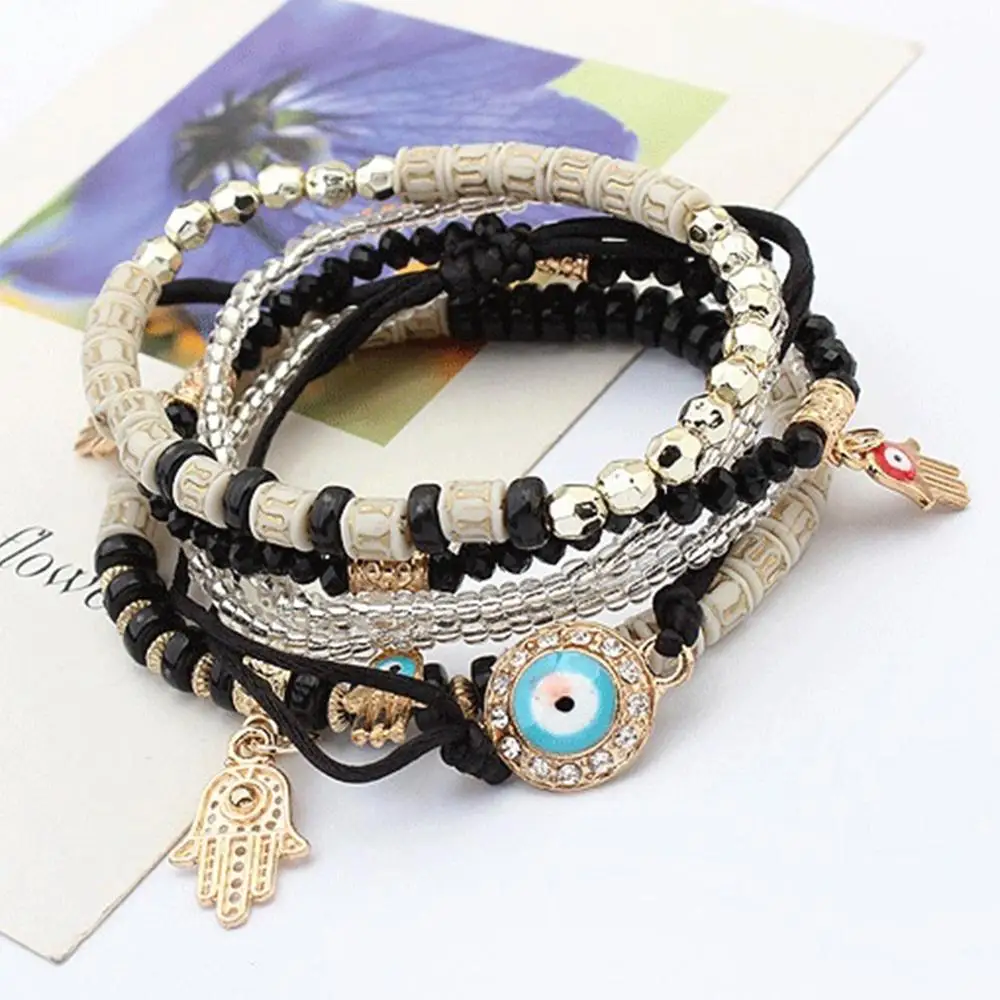#*Cheap 2019 New Vintage Bracelet Tassel Resin Stone Charm Palm Bracelets For Women Ethnic Multilayer Beads Bracelet Bohemian Jewelry
