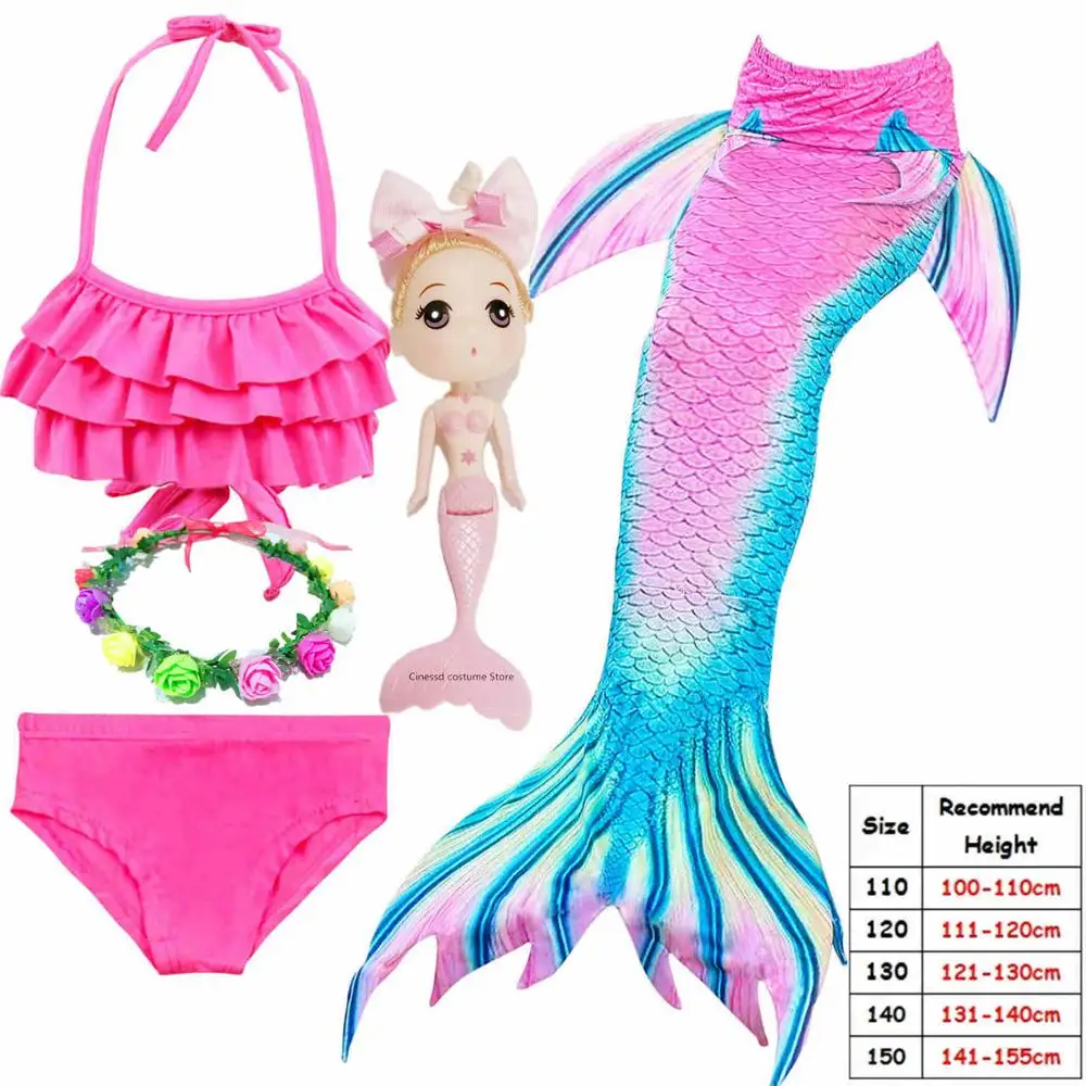5set No Monofin Mermaid tails with Monofin Fins Flipper mermaid Swimsuits swimming tail for Kids Girls Christmas Halloween Costumes - Цвет: 5set No Monofin