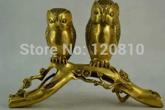 

Old Decorated Handwork Copper Carving Pair Owl On The Branch Rare Big Statue