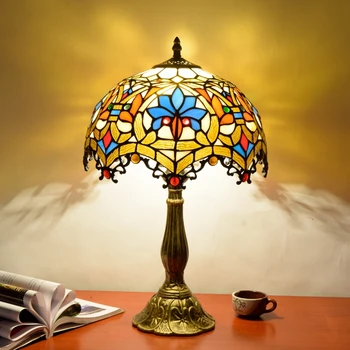

12 inch European creative Tiffany stained glass bedroom restaurant bar hotel decorative bedside table lamp glazed lamp