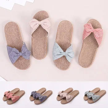 

Casual Flax Slippers Woman Slipper Women Female Bowknot Flax Linen Flip Flops Beach Shoes Sandals Slippers Zapatos De Mujer