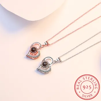 

925 Sterling Silver Fine Jewelry Shiny CZ Zirconia Love Heart Shape Pendant Necklace For Women Gift collares bijoux S-N57