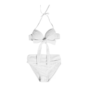 

Beach Swimsuit Bikini Steel Support Gathered Sexy Backless Bow Tie Split Swimsuit Women's Bra Set