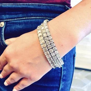 

3 style 14K white gold filled Round square Diamond Bracelets For Women Luxury Engagement Wedding gemstone Bracelets Jewelry 18cm