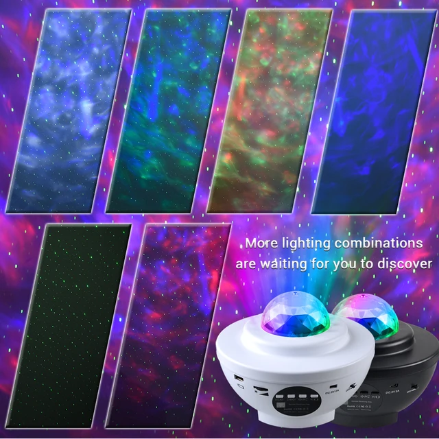Proyector de cielo estrellado colorido para niños, luz nocturna con Bluetooth, USB, reproductor de música, lámpara de proyección romántica, regalos 2