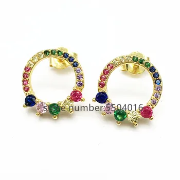 

10 Pairs 12mm Mix Color CZ Circle Stud Earrings For Women Fashion Jewelry Geometric Round Crystal Stud Earrings