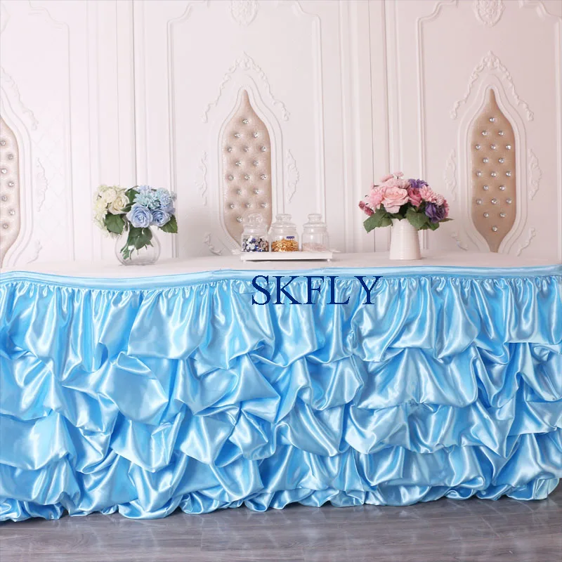 SK002F хорошая SKFLY много цветов на заказ Свадебная синяя сборная гофрированная юбка для стола - Цвет: blue