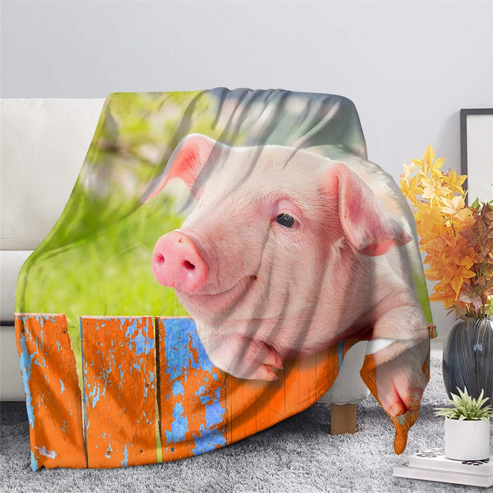 

Cute Pink Pig Flannel Blanket Warm Bedroom Fashion Throw Blanket on Bed Sofa Bedding Travel Blankets for Adult Kids Quilt