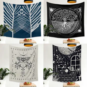 

Divine Witchcraft Wall Hanging Tapestry Tree Mandala Psychic Ouija Wall Blanket Dorm Sun Psychedelic Wall Moon Decor Hand Carpet