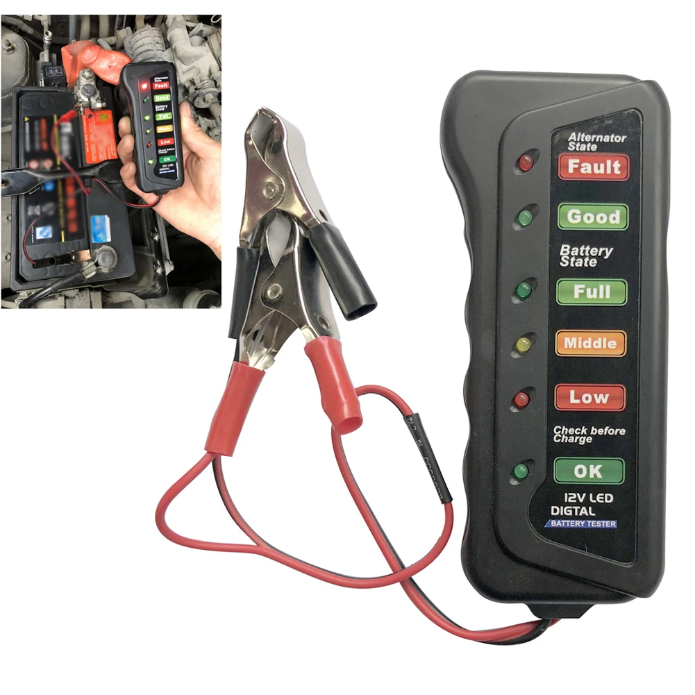 

12V Car Battery Tester 6 Lights Display Auto Car Diagnostic Tool Car Battery Alternator For Vehicle Motorcycle