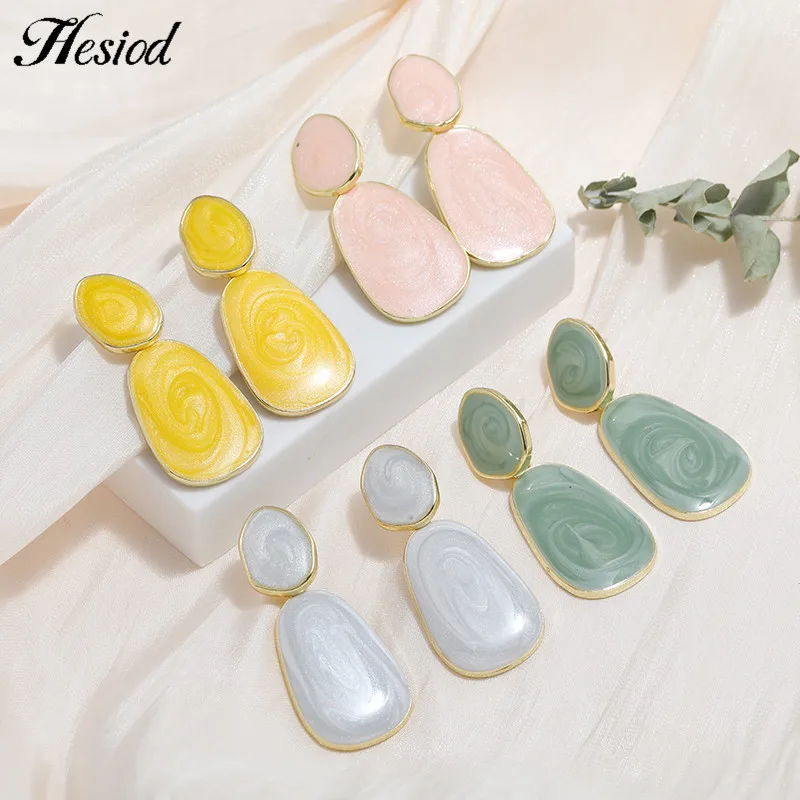 Green Yellow Pink Grey Irregular Shape Earrings Pendant 1 Pairs Metal Hesiod New Suitable for Girls Or Ladies Fashion Gifts