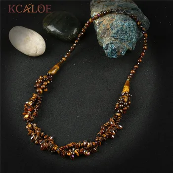 

KCALOE Tiger Eye Stone Necklaces Irregular Semi-Precious Stones Natural Crystal Necklace For Women Handmade Fine Jewelry Colar