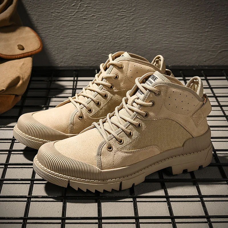 New Mens Shoes Winter Comfortable Working Boots Casual High Top Sneakers Lace Up Boots Men Dress Boots красовки мужские - Цвет: Хаки