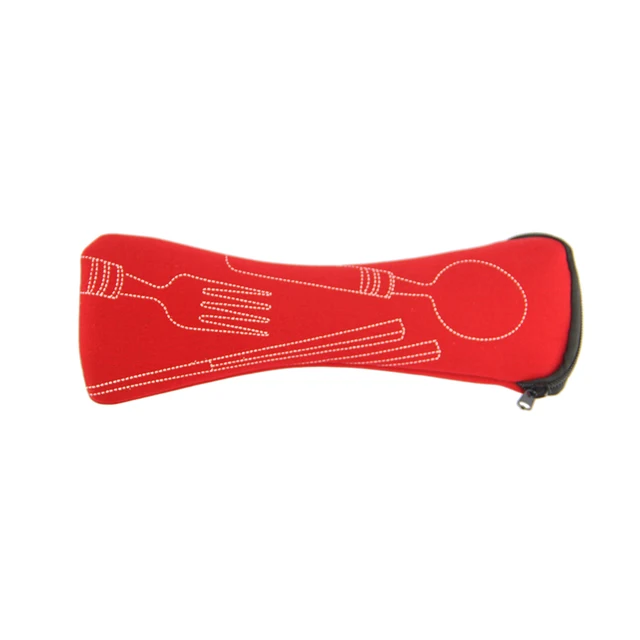 1Pcs Tableware Box Portable Camping Outdoor Cutlery Storage Case With Zipper Students Household Utensils Dinnerware Bag Red