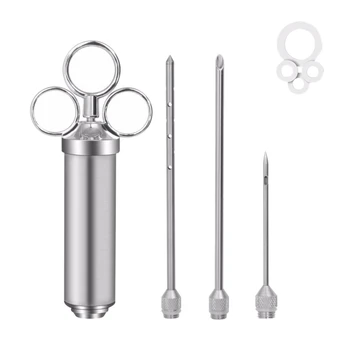 

Heavy Duty Meat Injector 304 Stainless Steel Seasoning Injector Marinade Injector Syringe Includes 3 Needles