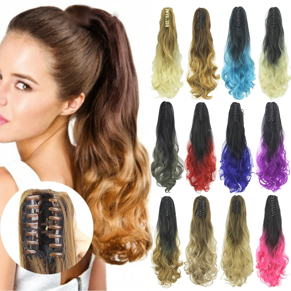 Clip-On Hairpiece Extensions Synthetic-Hair Ombre Ponytail Wavy Soowee Claw