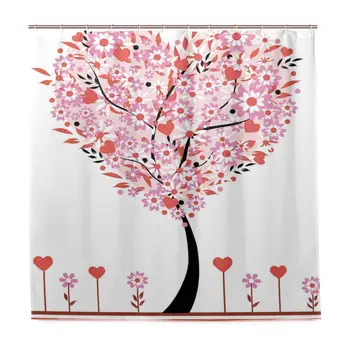 

Unique Shower Curtain Valentine Heart Shaped Tree Print Eco-Friendly with 12 Hooks in Bathroom W72 xH79