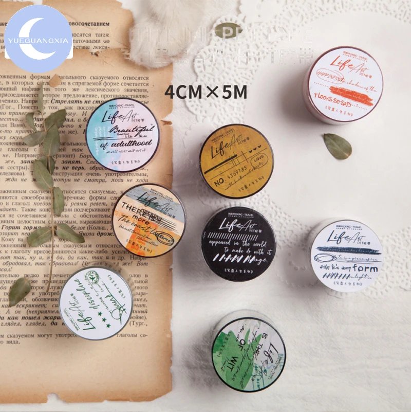

YueGuangXia 4cm*5m Life Art Style White Ink Bullet Journaling Writing Washi Tape Deco Gift Label Ins Masking Tapes Easy To Tear