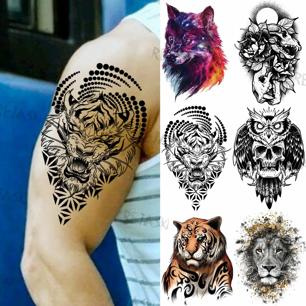 Tatouage Femme Tigre Tribal Tatouage Temporaire De Tigre Tribal 3d Pour Hommes Et Femmes, Autocollant  De Transfert De Bras, Faux Loup, Lion, Hibou, Crâne - Temporaire Tatouages  - AliExpress