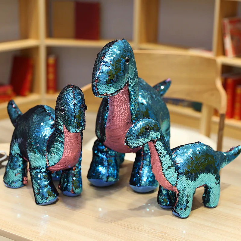 Fashionable plush toys dinosaur sequin material dinosaur stuffed animals filled full baby room toys home decor of exquisite gift